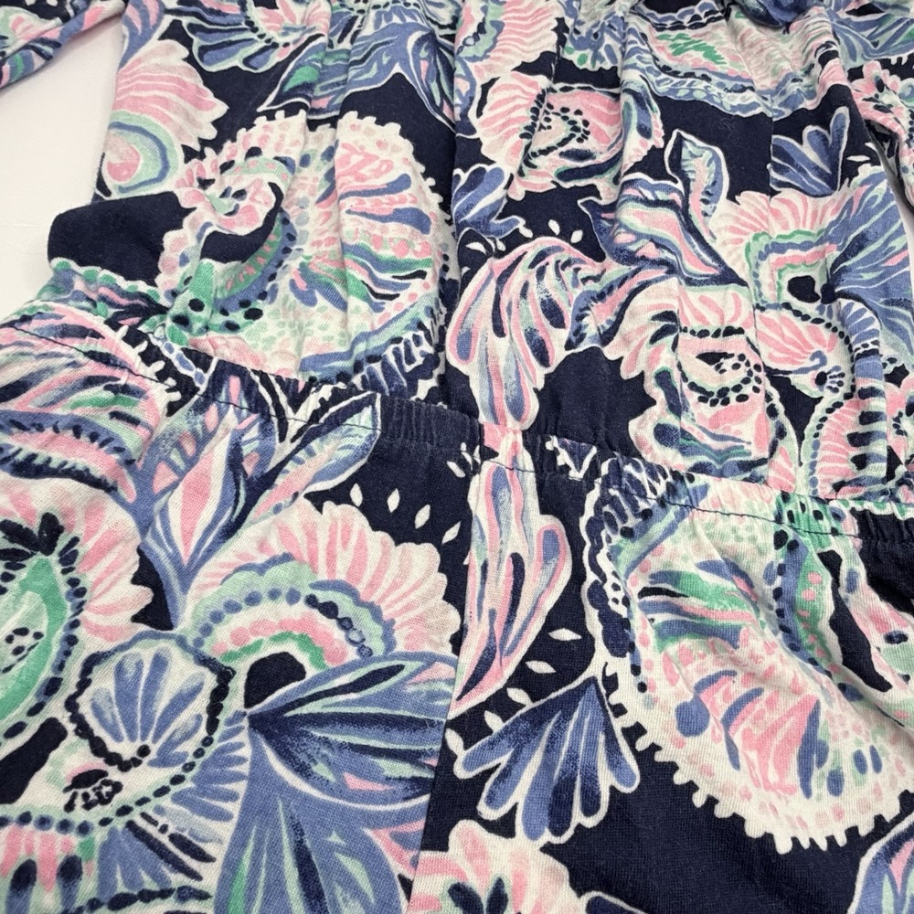 Lilly Pulitzer Girls Ruffle Romper Pink Blue Floral Size S 4/5 Holy Flockamolie - Picture 3 of 12